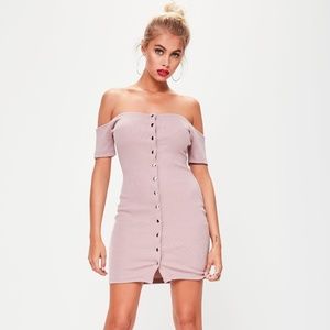 Missguided Pink Popper Bardot Bodycon Dress